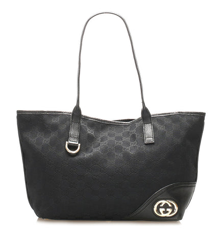 グッチ GGキャンバス 169946 ブラック キャンバス レザー トートバッグ レディース GUCCI 中古