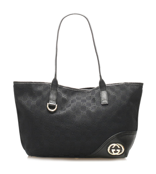 グッチ GGキャンバス 169946 ブラック キャンバス レザー トートバッグ レディース GUCCI 中古