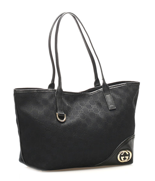 グッチ GGキャンバス 169946 ブラック キャンバス レザー トートバッグ レディース GUCCI 中古