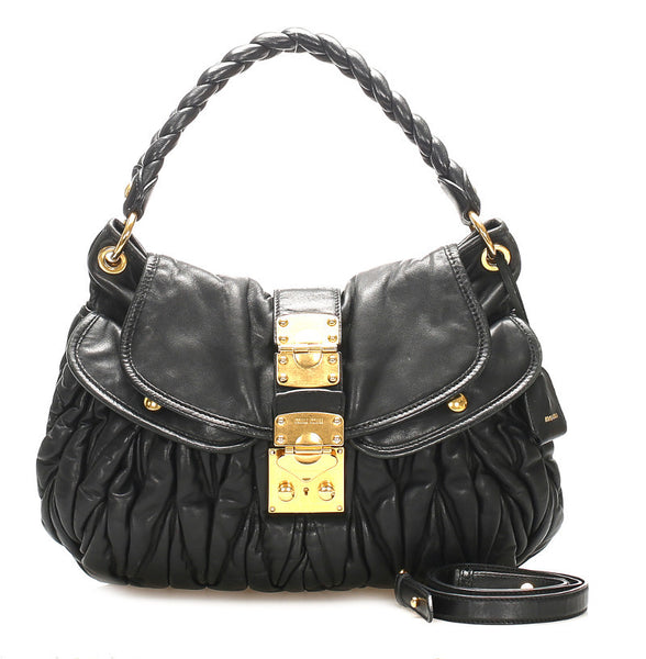 ミュウミュウ ブラック レザー ハンドバッグ ショルダーバッグ 2WAY レディース MIUMIU 中古