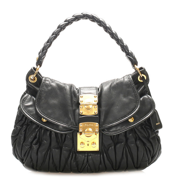 ミュウミュウ ブラック レザー ハンドバッグ ショルダーバッグ 2WAY レディース MIUMIU 中古