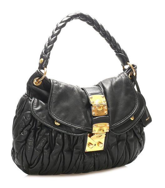 ミュウミュウ ブラック レザー ハンドバッグ ショルダーバッグ 2WAY レディース MIUMIU 中古