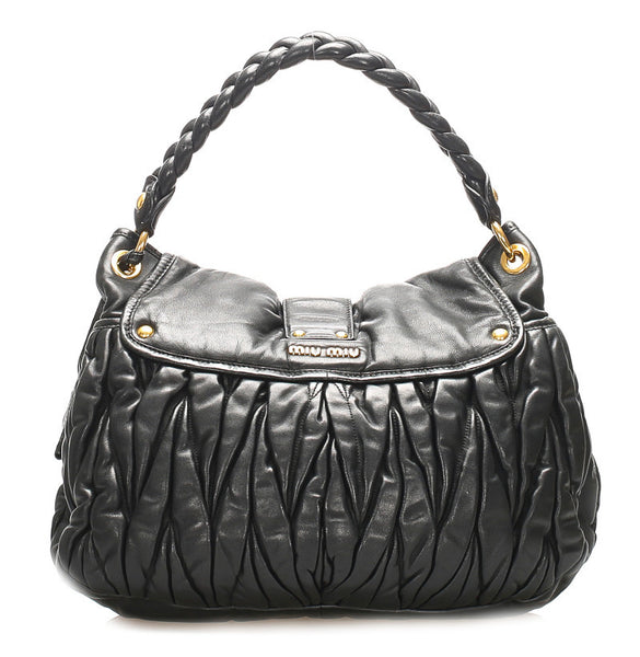 ミュウミュウ ブラック レザー ハンドバッグ ショルダーバッグ 2WAY レディース MIUMIU 中古
