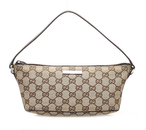 グッチ GGキャンバス 07198 ブラウン キャンバス レザー ポーチ レディース GUCCI 中古