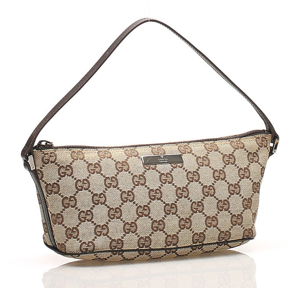 グッチ GGキャンバス 07198 ブラウン キャンバス レザー ポーチ レディース GUCCI 中古