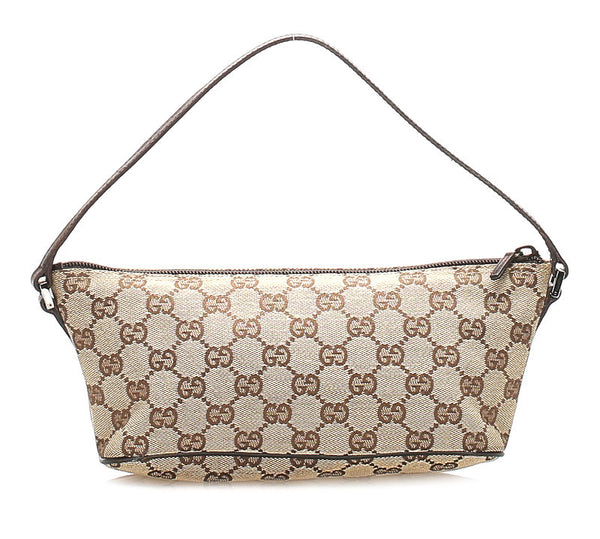 グッチ GGキャンバス 07198 ブラウン キャンバス レザー ポーチ レディース GUCCI 中古