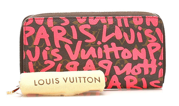 ルイ ヴィトン グラフィティ M93710 ブラウン ピンク PVC レザー ラウンドファスナー 長財布 ユニセックス LOUIS VUITTON 中古