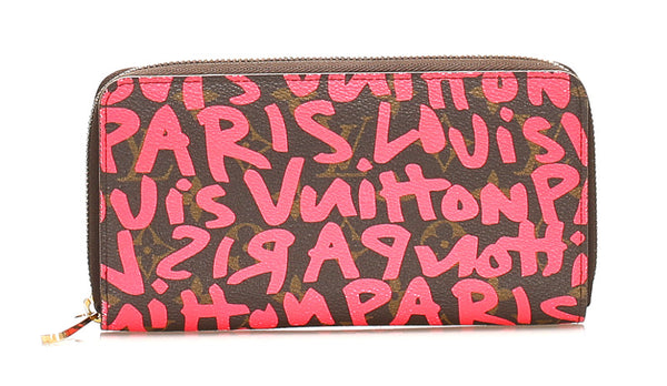 ルイ ヴィトン グラフィティ M93710 ブラウン ピンク PVC レザー ラウンドファスナー 長財布 ユニセックス LOUIS VUITTON 中古