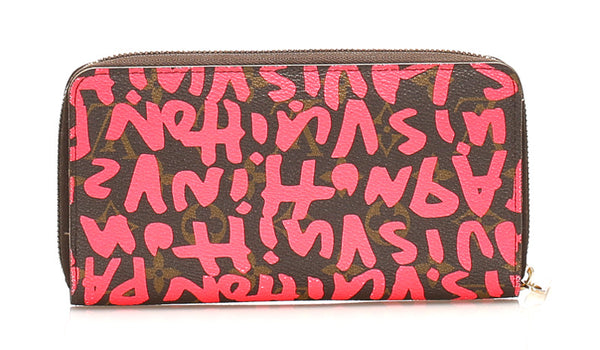 ルイ ヴィトン グラフィティ M93710 ブラウン ピンク PVC レザー ラウンドファスナー 長財布 ユニセックス LOUIS VUITTON 中古