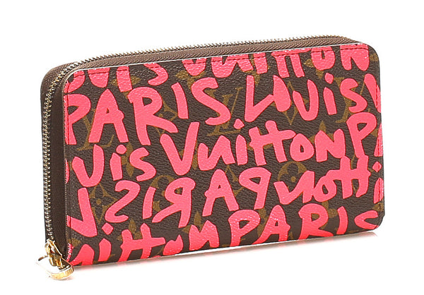 ルイ ヴィトン グラフィティ M93710 ブラウン ピンク PVC レザー ラウンドファスナー 長財布 ユニセックス LOUIS VUITTON 中古