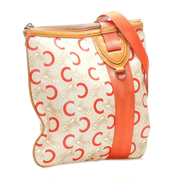 セリーヌ Cマカダム ベージュ オレンジ PVC レザー 肩掛け ショルダーバッグ レディース CELINE 中古