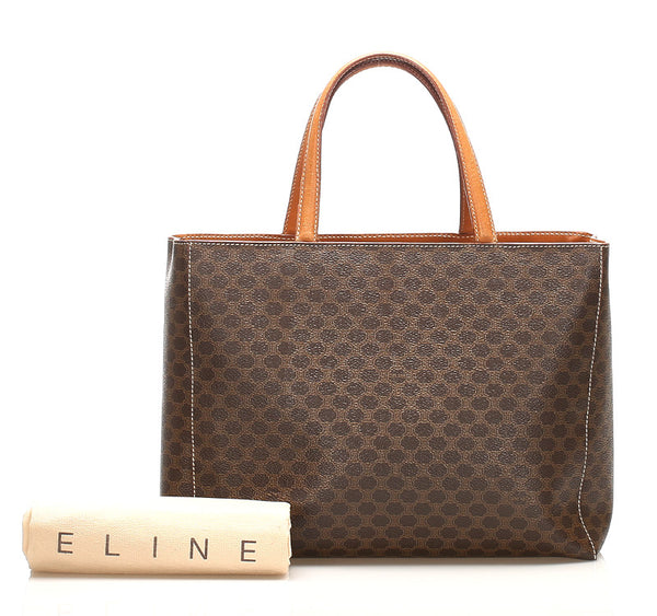 セリーヌ マカダム ブラウン PVC レザー トートバッグ レディース CELINE 中古