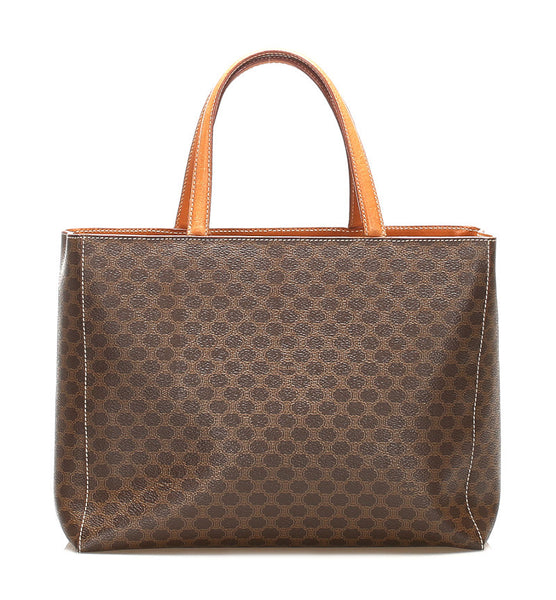 セリーヌ マカダム ブラウン PVC レザー トートバッグ レディース CELINE 中古