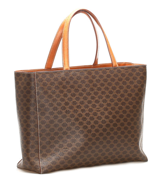 セリーヌ マカダム ブラウン PVC レザー トートバッグ レディース CELINE 中古