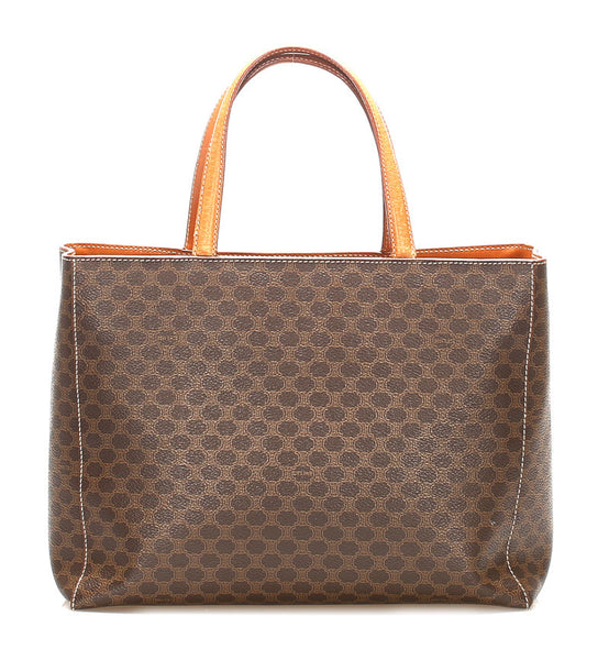 セリーヌ マカダム ブラウン PVC レザー トートバッグ レディース CELINE 中古