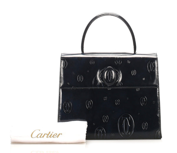 カルティエ ハッピーバースディ ネイビー パテントレザー ハンドバッグ レディース CARTIER 中古