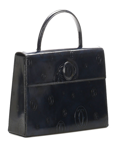 カルティエ ハッピーバースディ ネイビー パテントレザー ハンドバッグ レディース CARTIER 中古