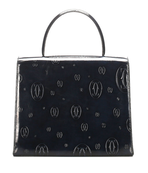 カルティエ ハッピーバースディ ネイビー パテントレザー ハンドバッグ レディース CARTIER 中古