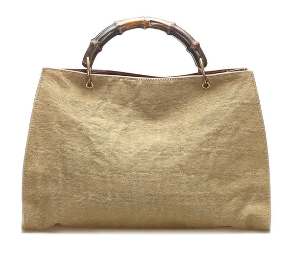 グッチ バンブー 109138 カーキ ブラウン キャンバス レザー ハンドバッグ レディース GUCCI 中古