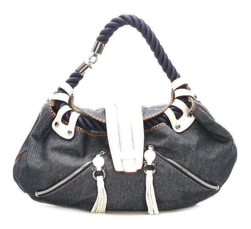 サルヴァトーレフェラガモ FG 21 7326 ネイビー ホワイト デニム レザー ショルダーバッグ レディース Salvatore Ferragamo 中古