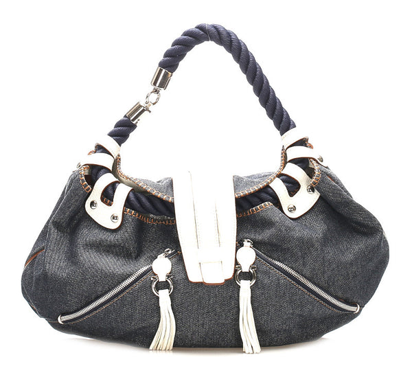 サルヴァトーレフェラガモ FG 21 7326 ネイビー ホワイト デニム レザー ショルダーバッグ レディース Salvatore Ferragamo 中古