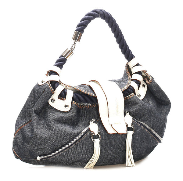 サルヴァトーレフェラガモ FG 21 7326 ネイビー ホワイト デニム レザー ショルダーバッグ レディース Salvatore Ferragamo 中古