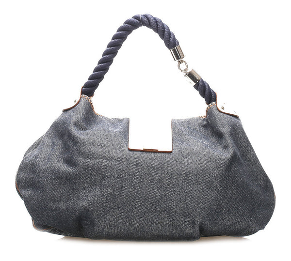 サルヴァトーレフェラガモ FG 21 7326 ネイビー ホワイト デニム レザー ショルダーバッグ レディース Salvatore Ferragamo 中古