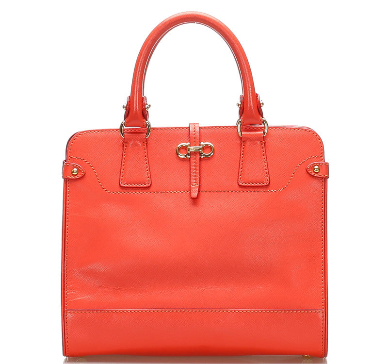 サルヴァトーレフェラガモ ガンチーニ DY-21 D290 オレンジ レッド レザー ハンドバッグ レディース Salvatore Ferragamo 中古