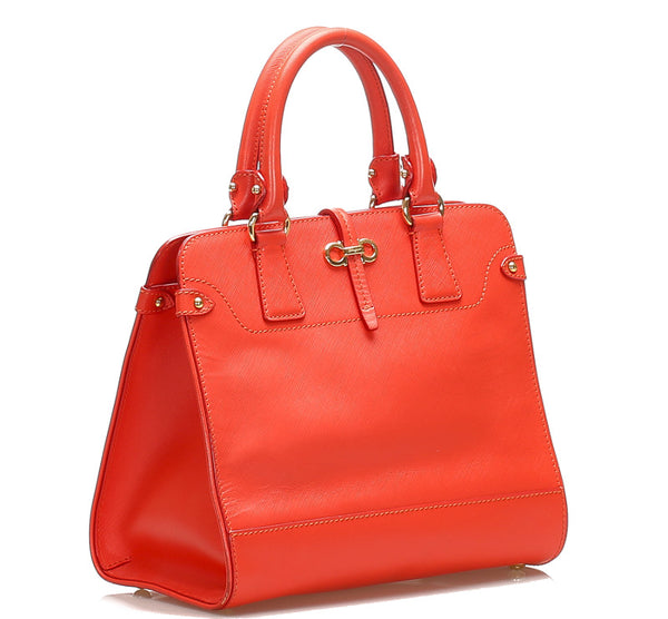 サルヴァトーレフェラガモ ガンチーニ DY-21 D290 オレンジ レッド レザー ハンドバッグ レディース Salvatore Ferragamo 中古