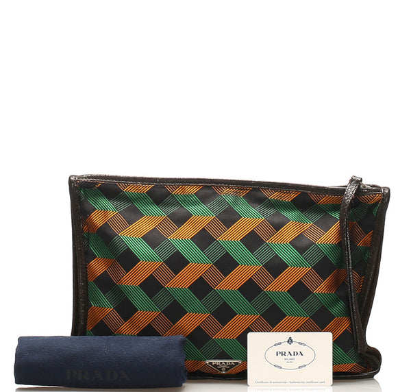 プラダ VS0243 グリーンオレンジ ブラック ナイロン レザー クラッチバッグ ユニセックス PRADA 中古