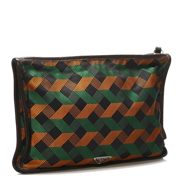 プラダ VS0243 グリーンオレンジ ブラック ナイロン レザー クラッチバッグ ユニセックス PRADA 中古