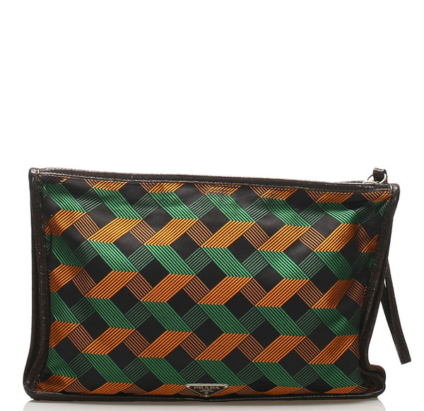 プラダ VS0243 グリーンオレンジ ブラック ナイロン レザー クラッチバッグ ユニセックス PRADA 中古