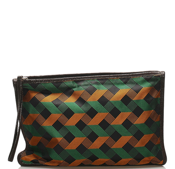 プラダ VS0243 グリーンオレンジ ブラック ナイロン レザー クラッチバッグ ユニセックス PRADA 中古