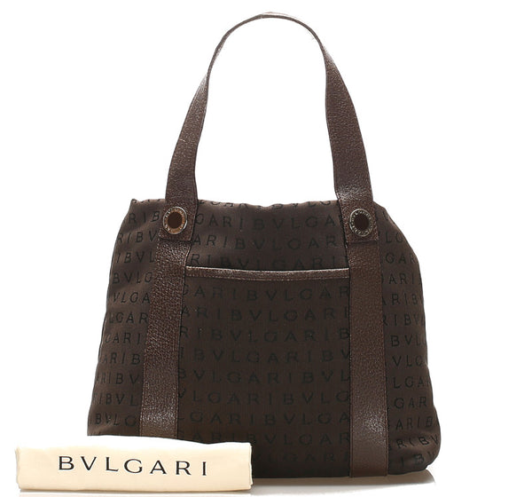 ブルガリ ブラウン キャンバス レザー トートバッグ ユニセックス BVLGARI 【中古】