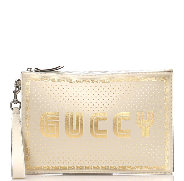 グッチ 510 489 2184 ホワイト ゴールド レザー クラッチバッグ ユニセックス GUCCI 中古