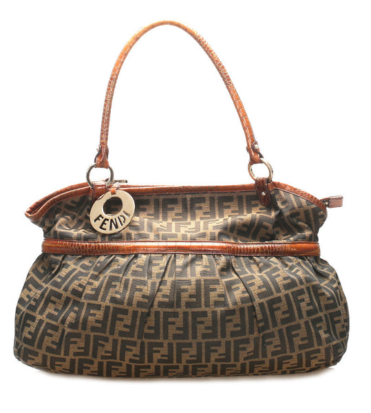 フェンディ ブラウン ナイロン レザー ショルダーバッグ レディース FENDI 中古