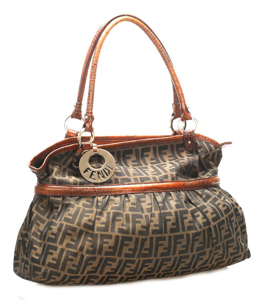 フェンディ ブラウン ナイロン レザー ショルダーバッグ レディース FENDI 中古