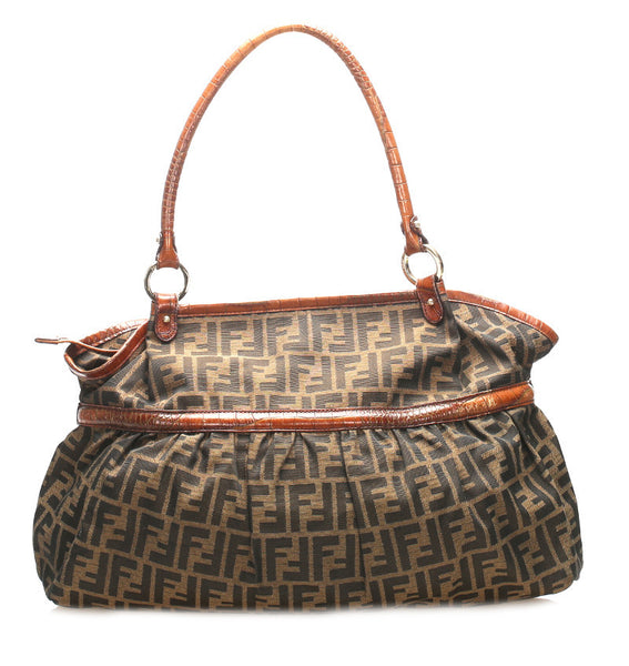 フェンディ ブラウン ナイロン レザー ショルダーバッグ レディース FENDI 中古