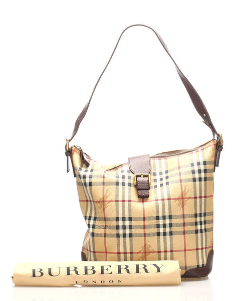 バーバリー ノバチェック ベージュ PVC レザー 肩掛け ショルダーバッグ レディース BURBERRY 中古