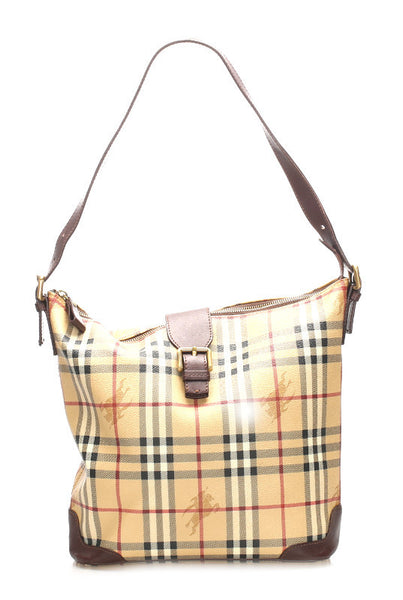 バーバリー ノバチェック ベージュ PVC レザー 肩掛け ショルダーバッグ レディース BURBERRY 中古