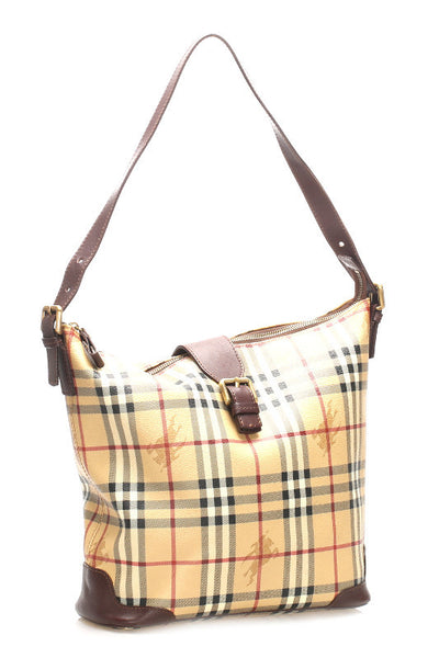 バーバリー ノバチェック ベージュ PVC レザー 肩掛け ショルダーバッグ レディース BURBERRY 中古