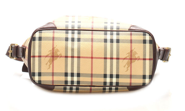 バーバリー ノバチェック ベージュ PVC レザー 肩掛け ショルダーバッグ レディース BURBERRY 中古