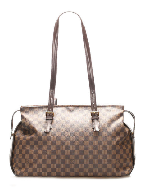 ルイ ヴィトン ダミエ チェルシー N51119 ブラウン PVC レザー ショルダーバッグ トートバッグ レディース LOUIS VUITTON 中古