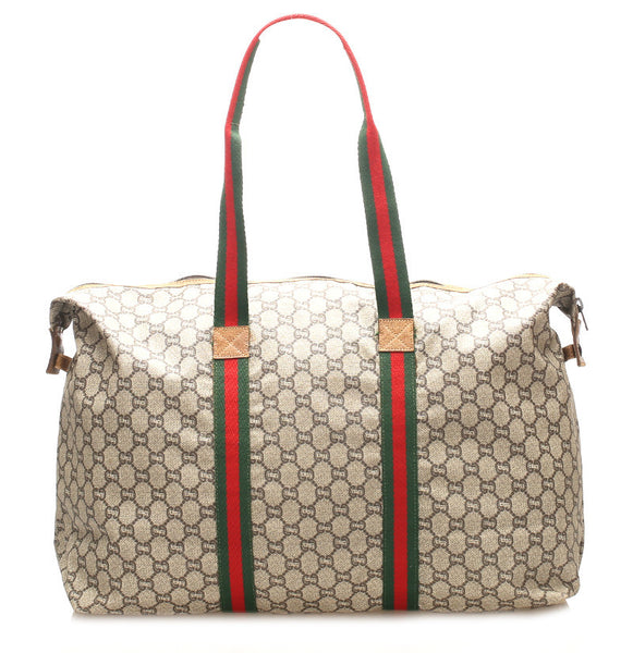 グッチ GGプラス シェリーライン ベージュ ブラウン PVC レザー ボストンバッグ ユニセックス GUCCI 中古