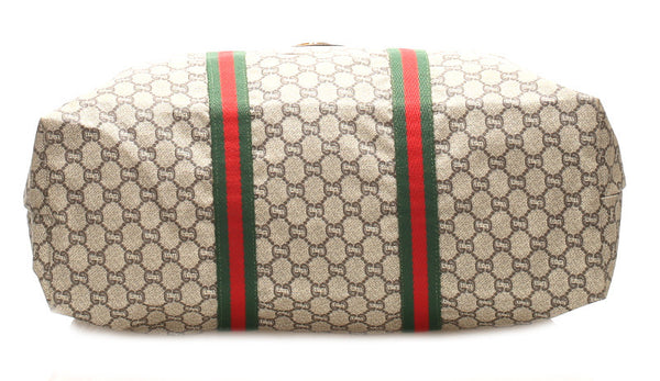 グッチ GGプラス シェリーライン ベージュ ブラウン PVC レザー ボストンバッグ ユニセックス GUCCI 中古