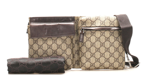 グッチ GGスプリーム 28566 ベージュ ブラウン PVC レザー ウエストバッグ ユニセックス GUCCI 中古