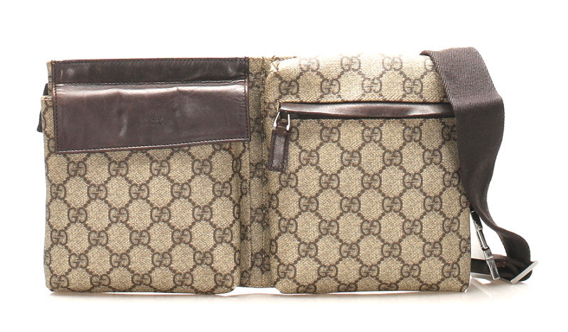 グッチ GGスプリーム 28566 ベージュ ブラウン PVC レザー ウエストバッグ ユニセックス GUCCI 中古