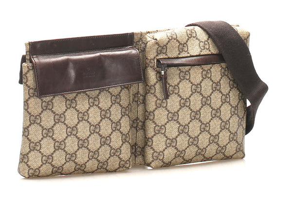 グッチ GGスプリーム 28566 ベージュ ブラウン PVC レザー ウエストバッグ ユニセックス GUCCI 中古