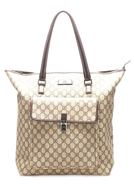 グッチ GGスプリーム 108832 ブラウン PVC レザー トートバッグ ユニセックス GUCCI 中古