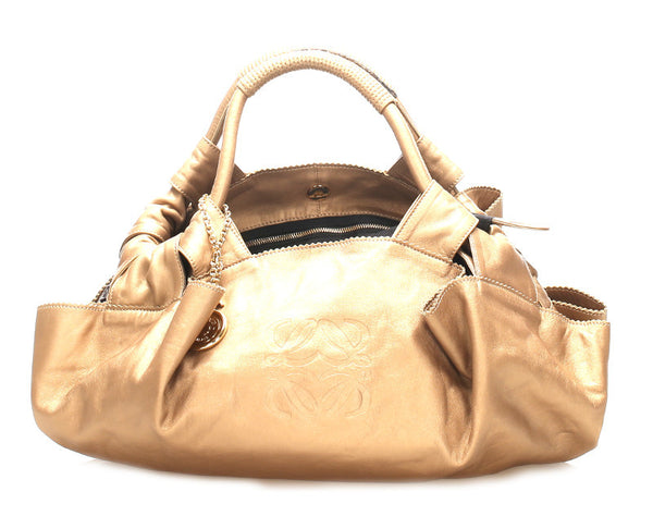 ロエベ アナグラム ゴールド レザー ハンドバッグ レディース LOEWE 中古